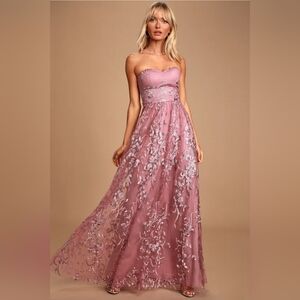 Andria Mauve Purple Embroidered Strapless Maxi Dress